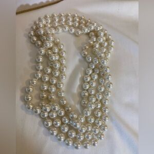 Opera Length Hand Knotted Glass Faux Pearls 60” Vintage Necklace